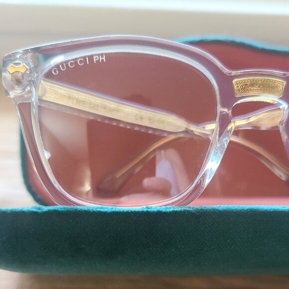 NEW AUTHENTIC GUCCI EYEGLASSES MODEL GG0184S, SIZE 50-21-145, COLOR TRANSP-GOLD - Picture 4 of 5